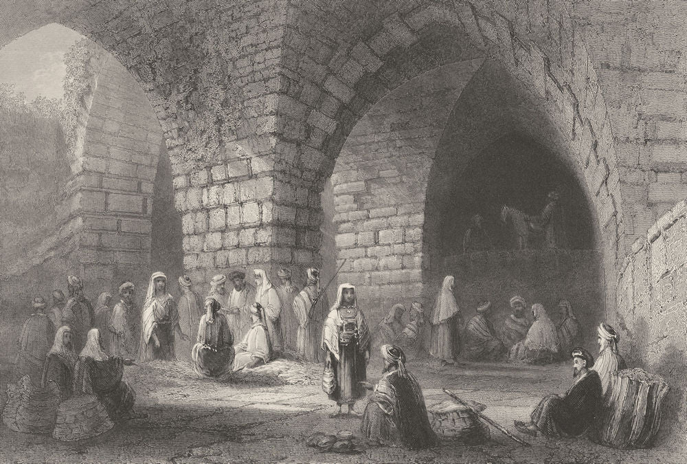 ISRAEL. Palestine. Roman Medieval Masonry Jerusalem. figures.  1847 old print
